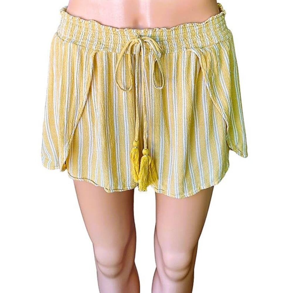 AMERICAN EAGLE OUTFITTERS Yellow & White Stripe Wrap Shorts ~ Women's Size SMALL